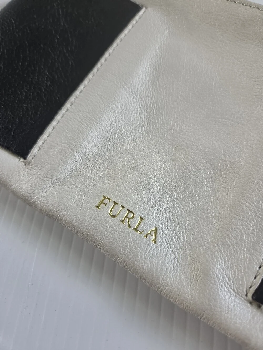 Furla Black & White Colorblock Leather Chain Strap Mini Bag Made in Italy